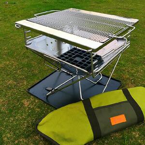 白钢折叠桌烤肉炉加高加厚款露营烤羊单人户外折叠烧烤桌神器家用