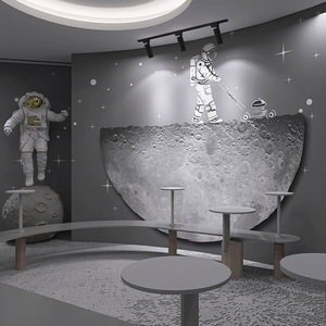 3d宇宙星空宇航员墙纸奶茶店卧室背景墙布酒吧餐厅拍照墙月球壁纸