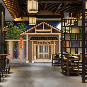 3d中式酒馆酒坊墙布酒庄酒窖墙纸白酒文化壁纸古建筑火锅饭店壁画