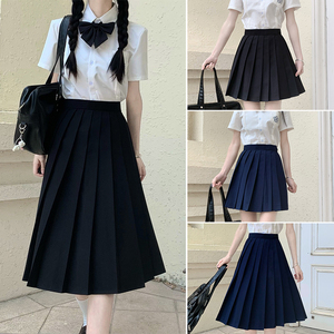 jk制服夏款正版jk中长裙灰色jk百褶裙女夏季黑色半身裙纯色jk裙子