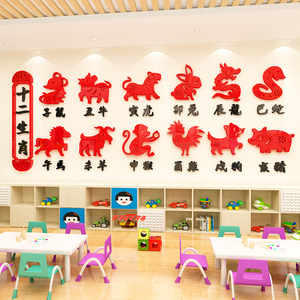 幼儿园十二生肖卡通动物主题文化墙贴教室走廊创意环境布置贴纸画