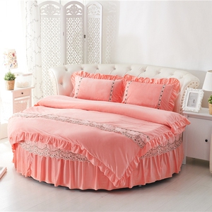 圆床水晶绒床裙四件套防静电加厚保暖韩式公主风加大花边粉色床品