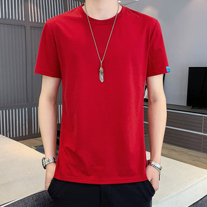 红色短袖男本命年半截袖t恤夏季纯棉圆领上衣男土修身打底小衫潮