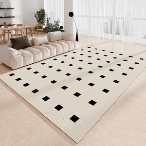 地毯客厅免洗可擦洗pvc防水pu法式轻奢黑白格免打理加厚皮革地垫