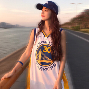 正品nba勇士队库里30号球衣女城市版宽松复古背心纪念篮球服套装