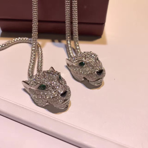 cartier/卡地亚豹子头项链18k白金满钻镶钻粗链虎头男女手链项链