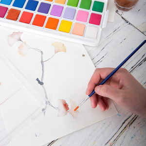 得力儿童固体水粉学生水溶性初学者画画手绘水彩绘画颜料24色12色