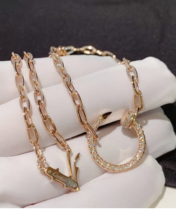 cartier/卡地亚项链18k玫瑰金钉子满钻斯巴达链条男女情侣锁骨链