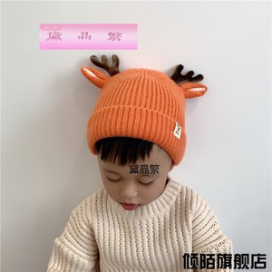 宝宝帽子秋冬季1-6岁2男童女童针织毛线帽可爱鹿角冬天婴儿童小孩