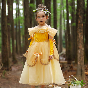 贝儿公主裙白雪生日礼服女童美女与野兽衣服贝尔的裙子儿童连衣裙