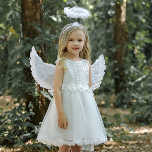 公主裙女童翅膀儿童花童白色婚礼小女孩礼服天使服装连衣裙衣服夏