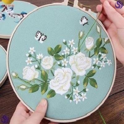 绣花图案手工独绣丝带绣制作初学者学生古风戳戳绣刺绣diy团扇.