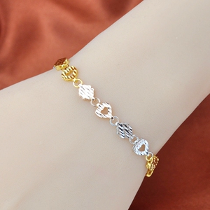 s925纯银彩金手链三色彩银手链银饰银手链生日周大福周大生周六福