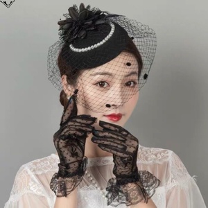 法国头饰h小礼帽发夹网纱蕾丝赫本风洋帽黑色头纱礼貌新款洋气复