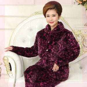 大妈加厚款睡衣中老年人两件妈妈款超厚小码家居服女人夹棉保.