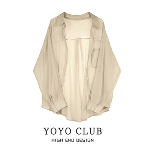 YOYO CLUB大码女装高级感防晒衫外套胖mm初秋新款垂感长袖衬衣薄