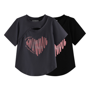 YOYO CLUB大码不规则短袖T恤夏季新款设计感镂空宽松显瘦印花上衣