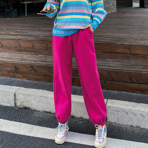 欧货彩色卫裤女秋冬2021新款加绒加厚运动休闲裤子火龙果色欧洲站