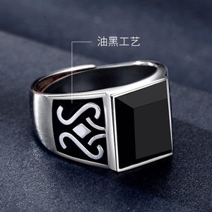 216#黑曜石戒指男女单戒情侣款指环招财助运饰品个性霸气送男朋友