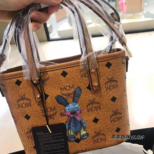 mcm经典新款兔子印花菜篮子购物袋单肩斜挎包手提托特包烨白代购