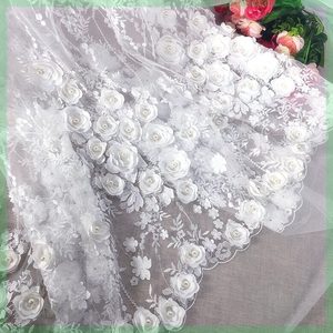 高端重工多层立体缎面花朵蕾丝面料亮片布料绣花布料婚纱礼服布料