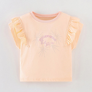 女宝宝菊粉色短袖T恤儿童贴布绣花上衣宝宝纯棉夏装婴幼儿半袖薄6