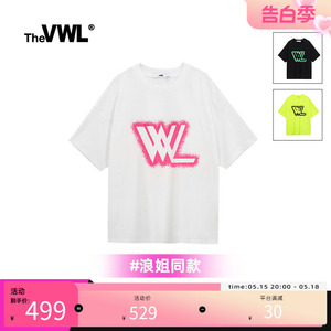 VWL于文文浪姐同款郑秀妍大喷墨logo短袖T恤体恤宽松白色男女士