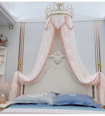 欧式床幔宫廷蚊帐儿童房公主风床头装饰纱幔加密家用落地双层蚊帐