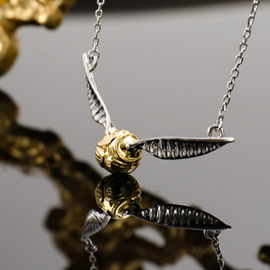 哈利波特金色飞贼项链925银女士纯银白金耳钉小众轻奢2023年新款