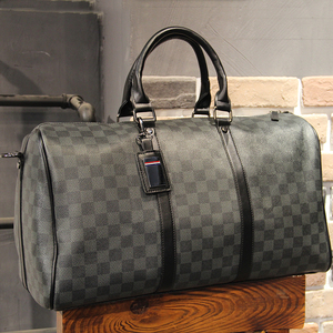 gu zhi lv新款真皮格子旅行包手提男士大容量短途出差行李包牛皮