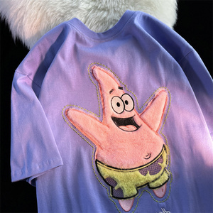 香芋紫色t恤女夏卡通派大星短袖oversize体恤甜酷女装小个子上衣