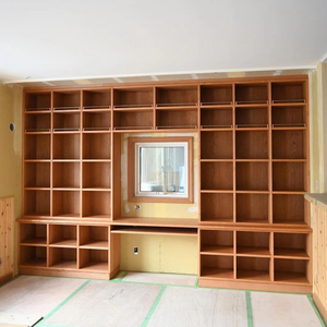 定制书架整墙樱桃木满墙书架定做日式置物架落地全实木书柜格子柜