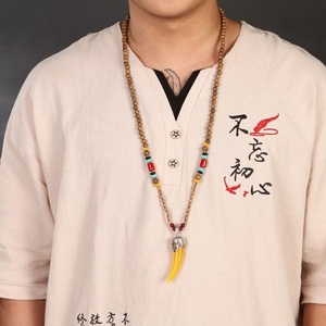 佛珠戴脖子的男士民族风项链配饰衣服复古毛衣链子百搭女长款木质