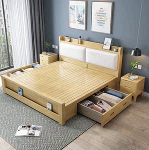 实木床18米双人床现代简约主卧大床15中式经济型软包靠背储1fv6