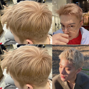 染发剂膏男士寸头专用褪色漂发剂膏银灰白金亚麻色浅粉奶茶灰棕色