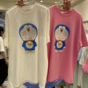谭小仙服装店的小店女士上衣春款蓝胖子t发宽松休闲时尚减龄百搭