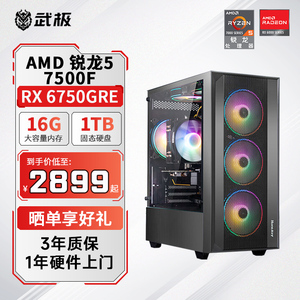 武极 黑骑士 AMD R5 5600/7500F/RX6600/RX6750GRE整机游戏DIY电脑台式组装机主机