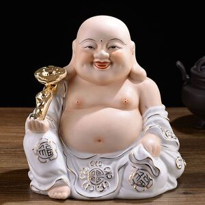 陶瓷招财笑口大肚弥勒佛像摆件客厅家居开心笑佛品摆饰品