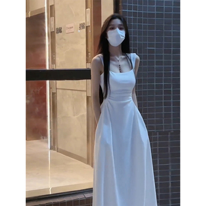 高个子加长版白色吊带连衣裙2024夏季新款法式初恋收腰到脚踝长裙