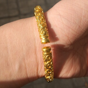 黄金手镯男实心活口情侣款手环 金箍棒紧箍咒镯子999足金m包银首