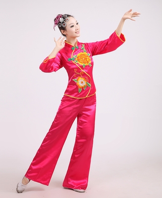 2021长袖双花新款东北秧歌服女装民族舞蹈演出腰鼓b服装广场舞服