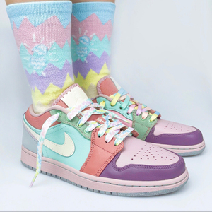 适配air jordan 1 low se "champagne"粉紫绿马卡龙彩色aj1鞋带