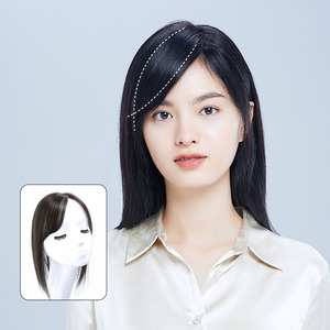 toocci斜刘海假发片女无痕真发头顶补发块遮白发补前额发际线发贴