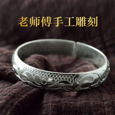 寸家银饰银手镯雪花银9q25手镯女足银手镯9999925手镯手