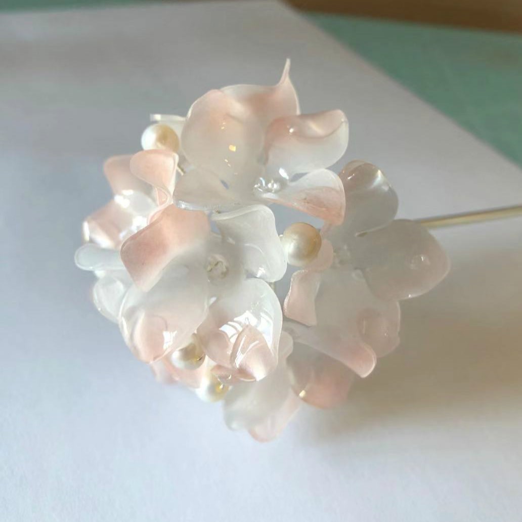 新品热缩绣球花发簪紫阳花簪子古风唯美发梳汉服配饰少女发饰发钗