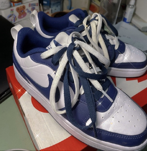 适配nike court borough low 2 gs 白蓝黑曜石白色宝蓝色鸳鸯鞋带