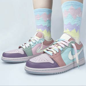 适配aj1 low粉紫绿马卡龙复活节线条方块鸳鸯鞋带airjordan1鞋绳