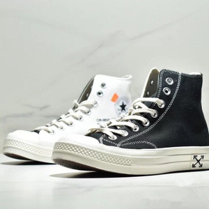 1970s off white联名款ow黑白阴阳高帮帆布鞋威欧匡威欧匡男女鞋