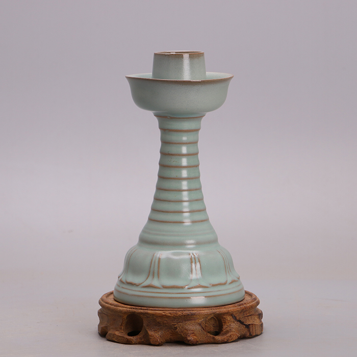 宋 汝窑鸭绿釉节节高烛台油灯 全手工五大名窑古玩古董收藏s摆件