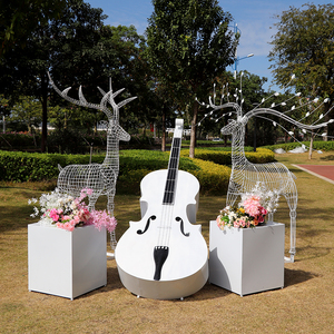 创意花架大提琴花箱摄影草坪摆件婚礼道具公园音乐主题景观装饰品